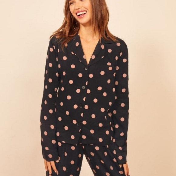 Reformation Black and Gold Polka Dot Pajama Set XS - Picture 1 of 5